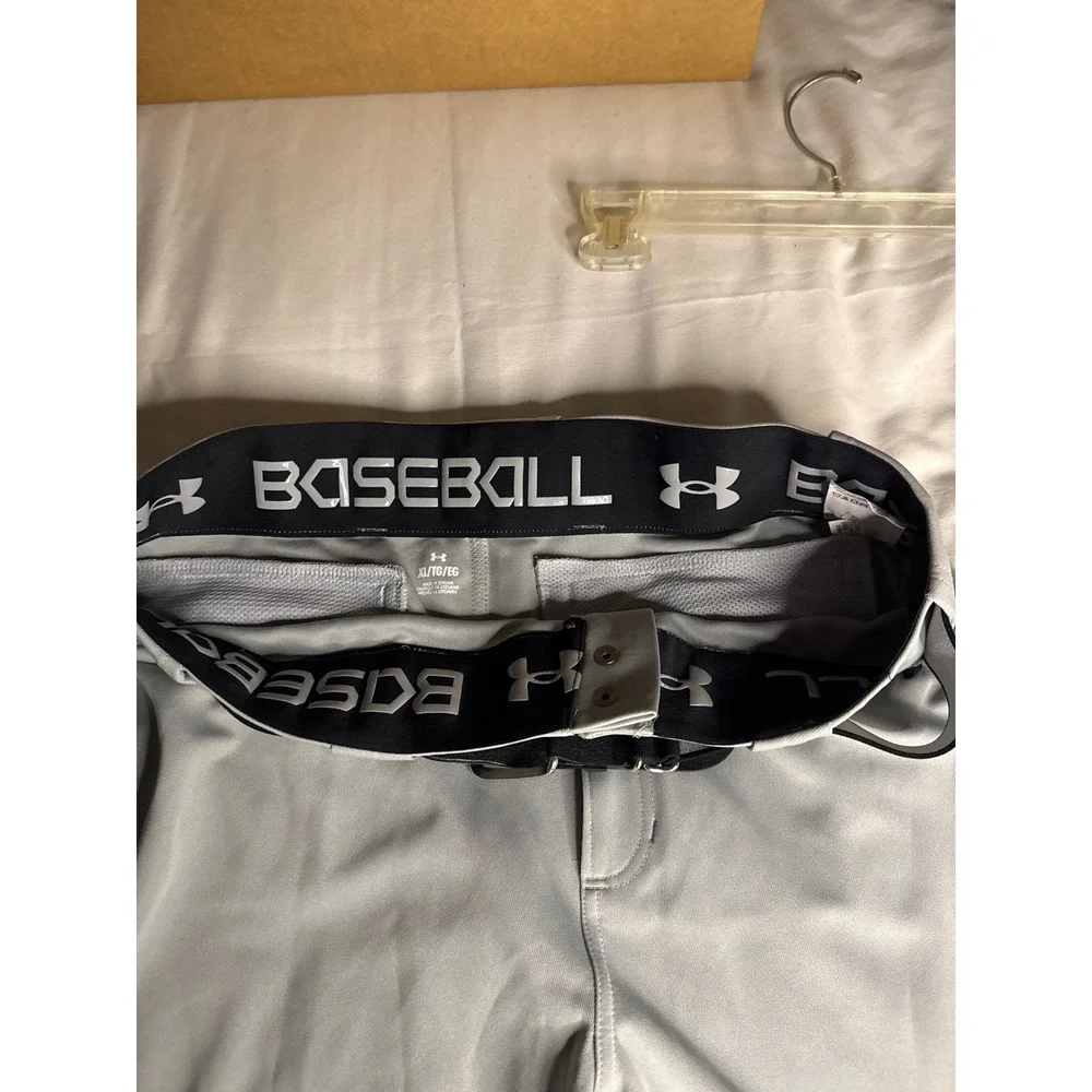 Under Armour Mens Gray Baseball Pants XL with Adidas Belt Tapered Elastic Cuff